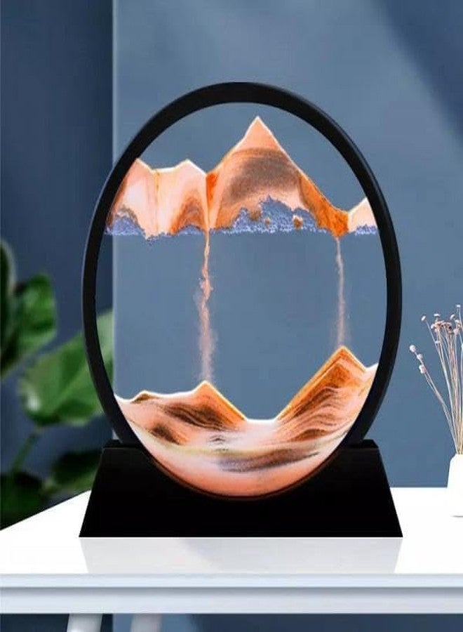 ELLEZZA Sand Art Picture in Moving Motion Round Glass 3D Deep Sea Landscape, Dynamic Sand Art Sandscapes, Sensory Relaxing Desktop Table Decor Desk Decor Art Desk (Orange) - Image 1
